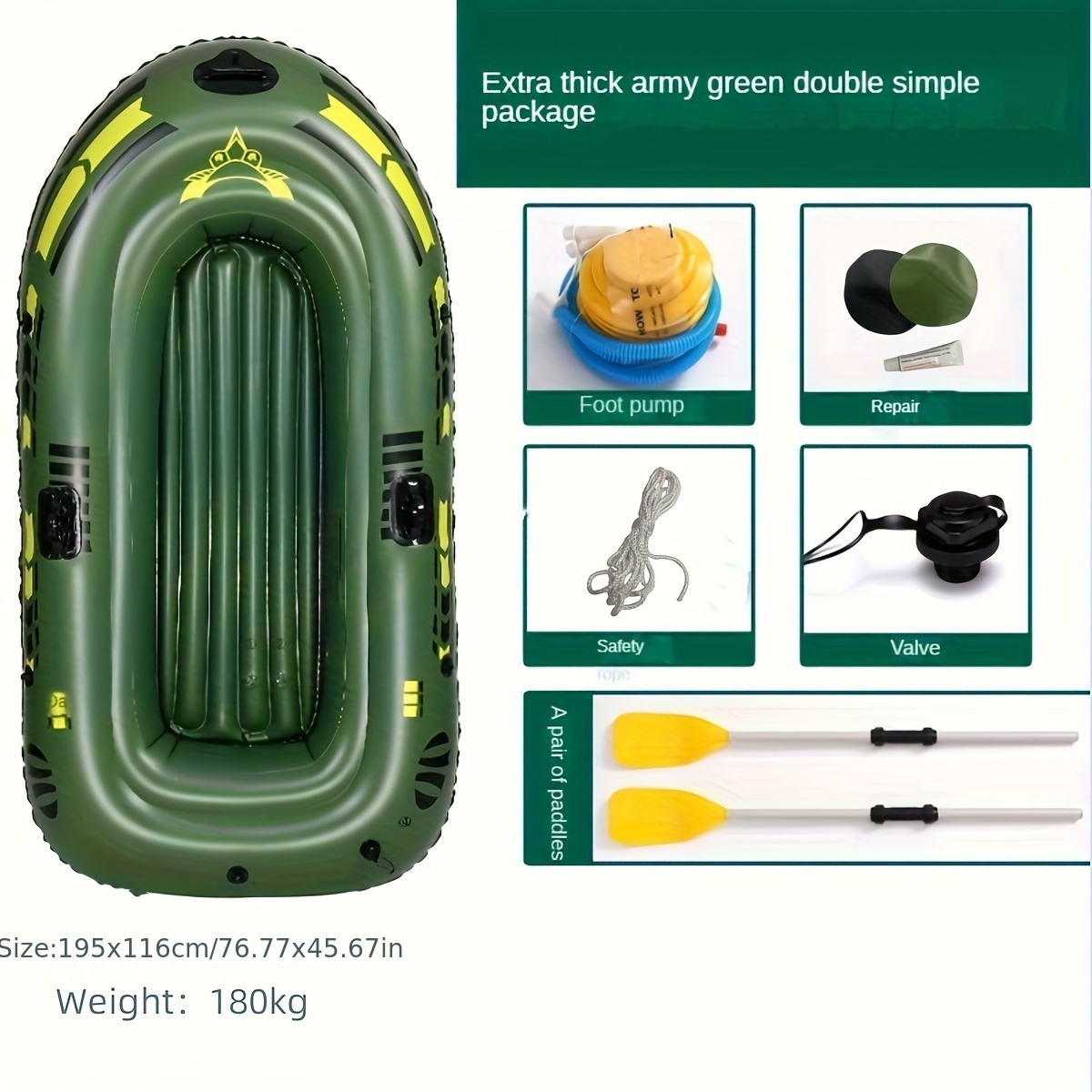 1pc Inflatable Boat Kayak For 1 2 3 People Fishing Boat Kayak Inflatable  Raft With Oars Air Valve Rope Repair Patch Manual Pump - Sports & Outdoors  - Temu