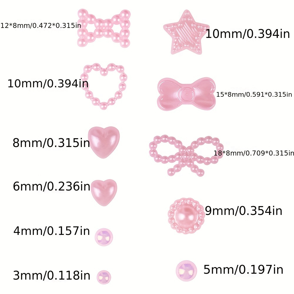 3D Assorted Pearls Gems Nail Charms Kit Multi Color Heart Flower Butterfly  Bow Moon Nail Charms Pink White Heart Star Bows Round Pearls Nail Charms  for Manicure DIY Crafts Jewelry Accessories 