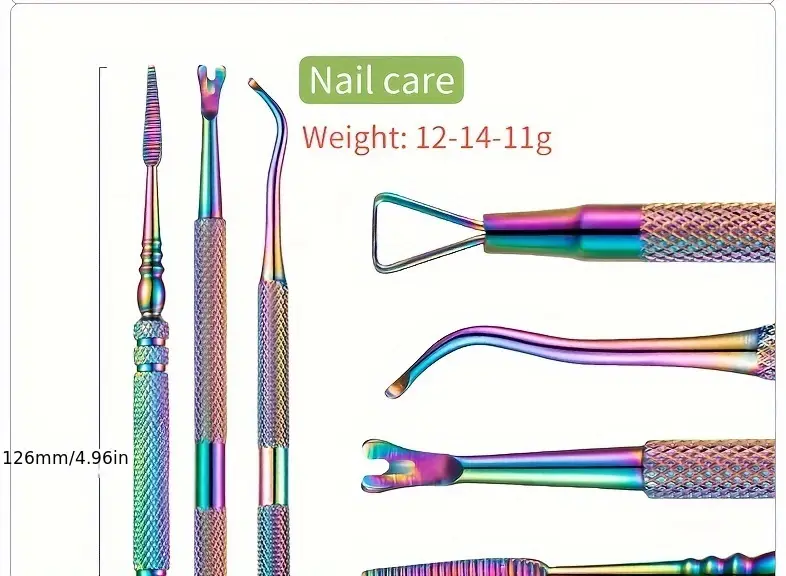 14pcs hypoallergenic stainless steel cuticle pusher and nail file set manicure pedicure tools uv gel polish remover cleaning kit nail tech supplies details 6