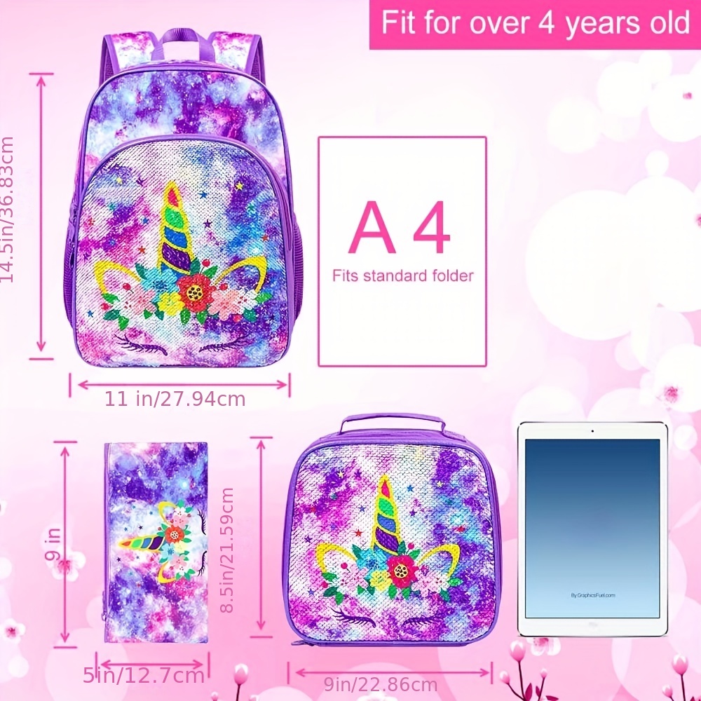 4 Unidades/set Mochila Escolar Lentejuelas Diseño Corazón - Temu