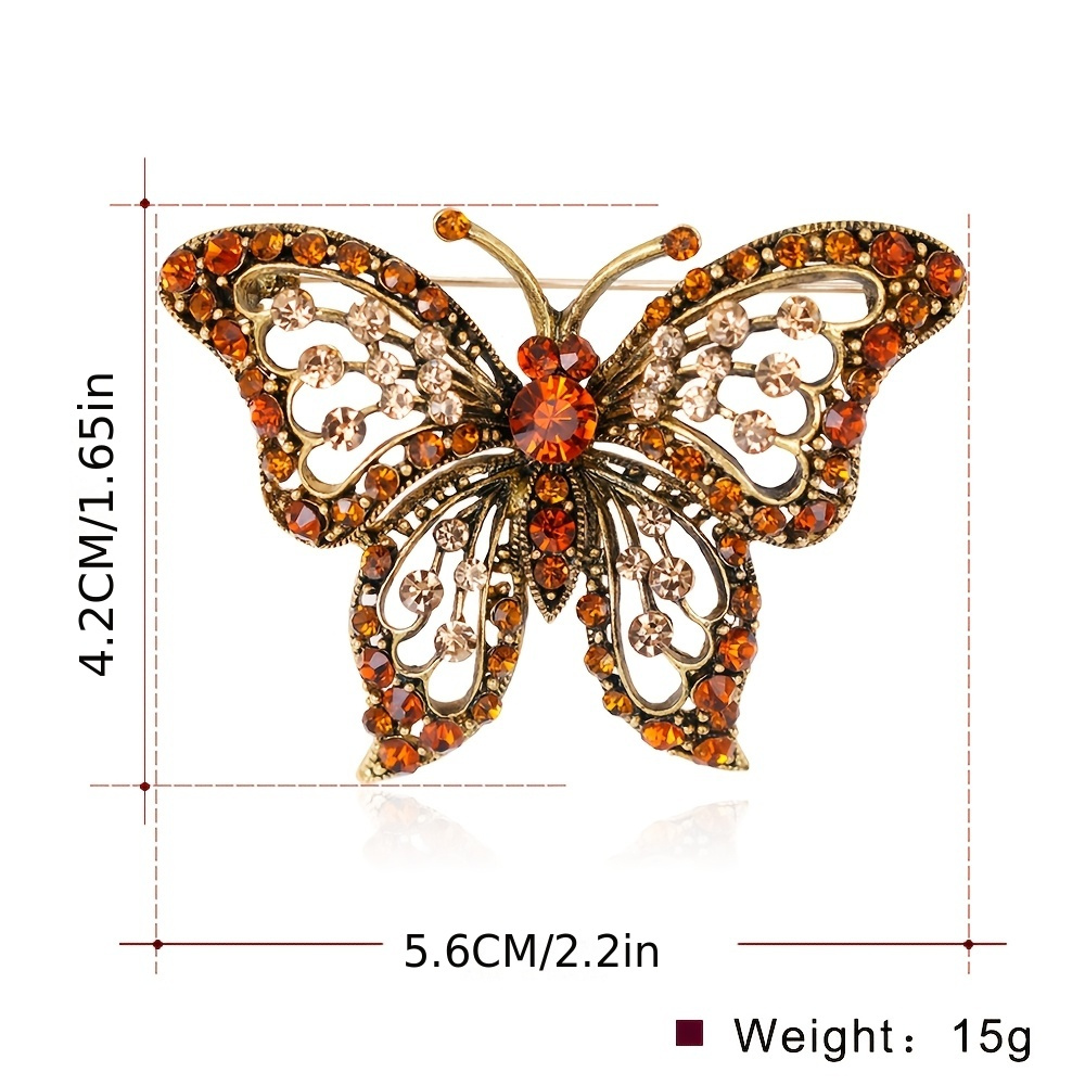 

Fashion Elegant Butterfly Brooch Pin, 14k Golden Plated Zinc Alloy, With Glass Gemstones, Animal Pattern Jewelry Accessory, For Coats And Sweaters, Suitable For Adults Over 15 Years Old