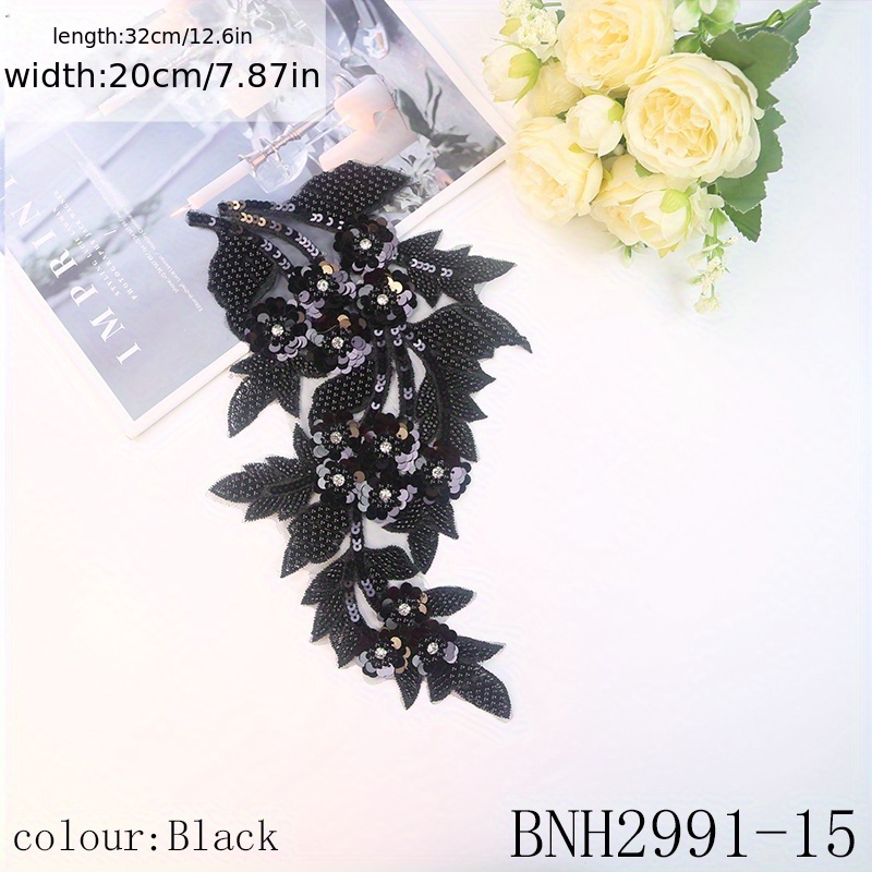 2-1/4 Black Beaded Sequin Flower Applique patch