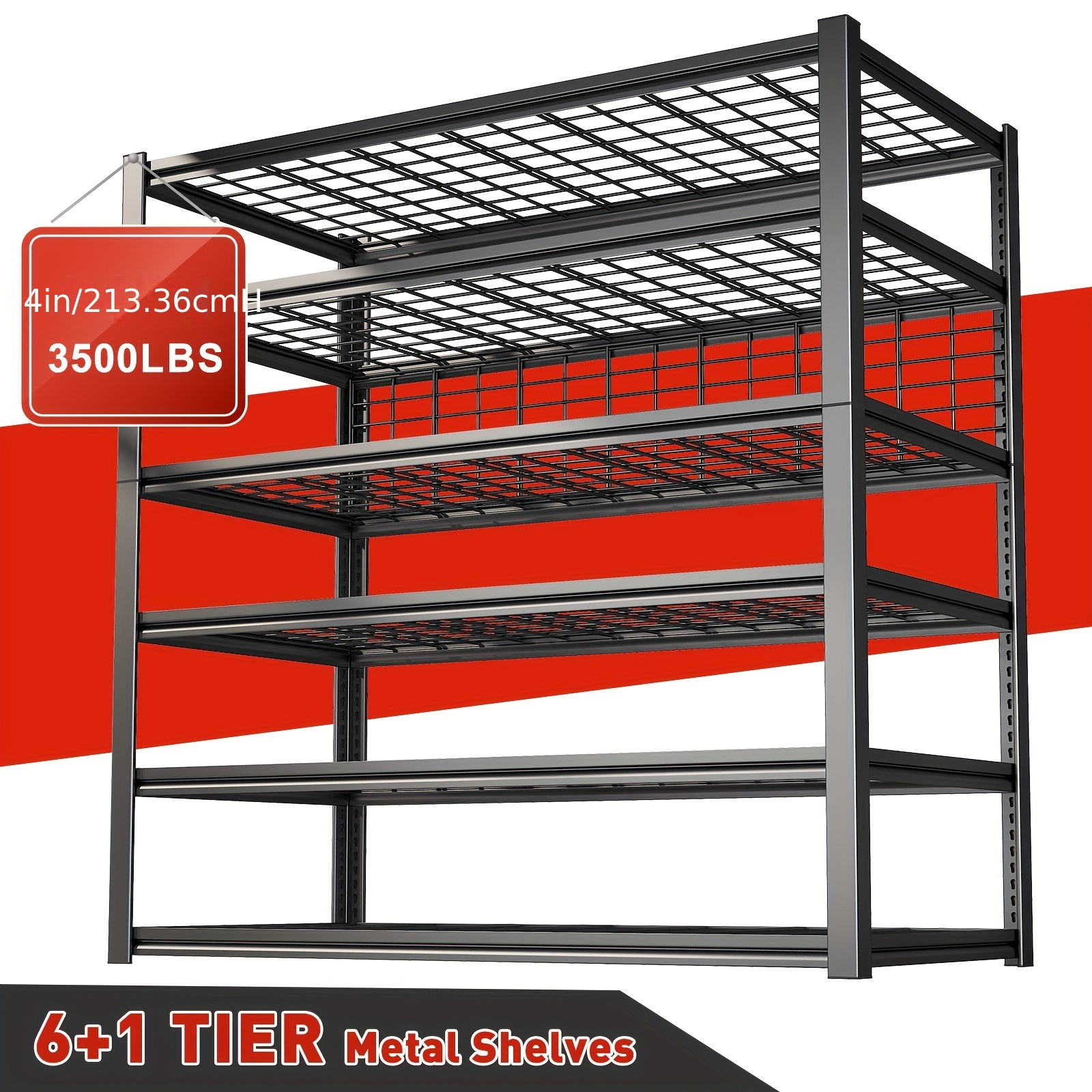 

84" Heavy Duty 6-tier Garage Shelving, 3500lbs Capacity, Adjustable Metal Storage Shelves For Garage, Industrial Shelving, Tool Rack, 84"h X 48"w X 20"d