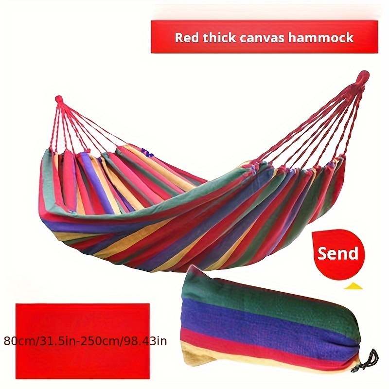 TEMU [essential For Outdoor Camping] 1pc Portable Woven Canvas Hammock + Storage Bag, Design, Common Indoors And Outdoors, Courtyard Garden Camping