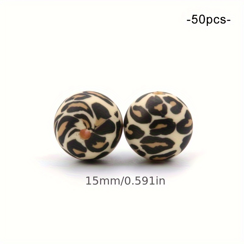 Image of 50 Leopard Print Silicone Beads, 12/15 Mm Silicone Loose Beads For Making Keychains, Bracelets, Necklaces, And Handmade Crafts