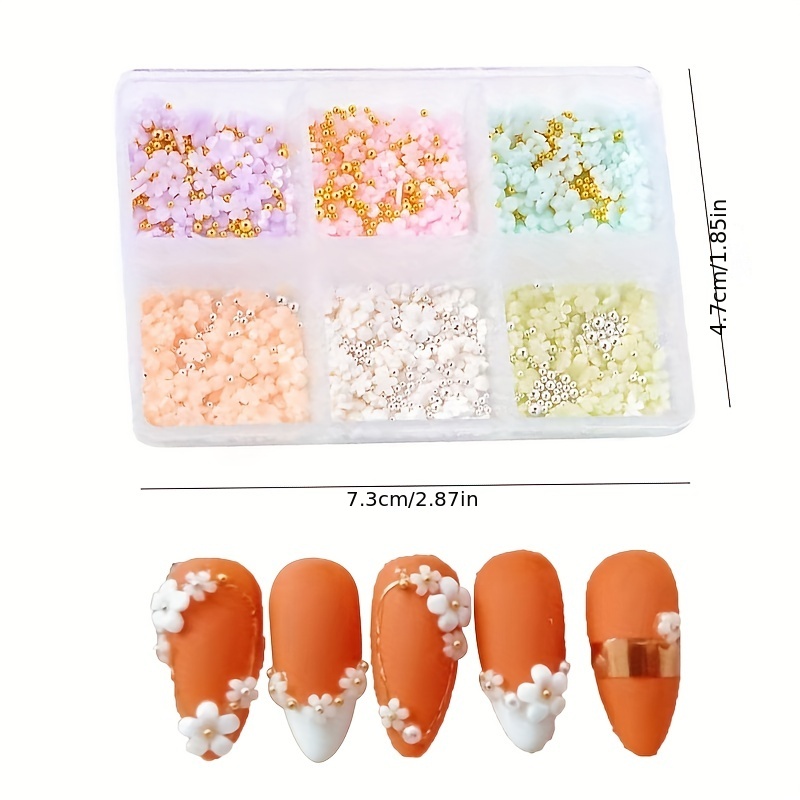 YOSOMK 3D Flower Nail Art Charms White Flowers Nail Charms with Gold White  Nail Pearls Cherry Blossom Nail Decorations Acrylic Nail Supplies  Accessories for Women Nail DIY Design