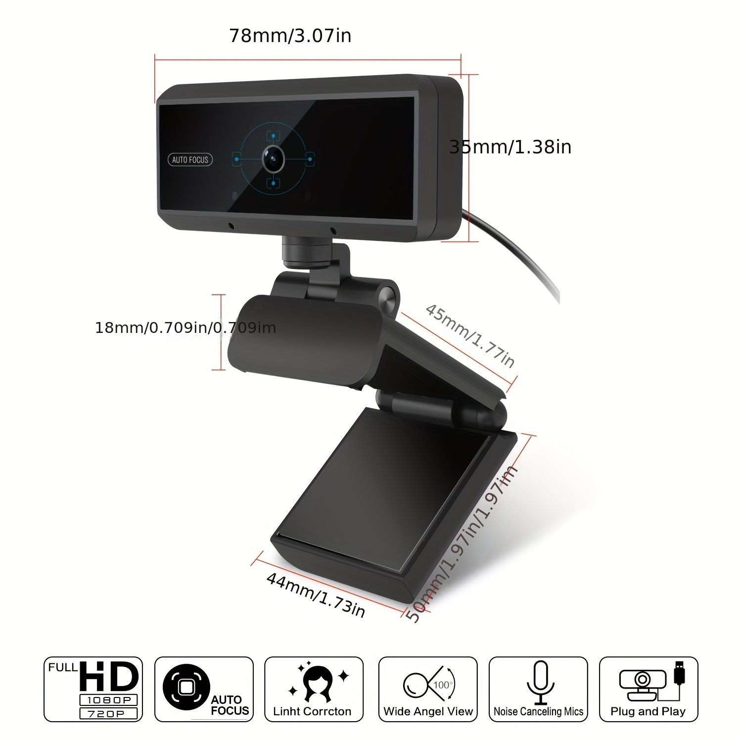 

500m Full Hd Auto Focus Webcam 1080p Usb Video Web Camera With Dual Hd Mics For Pc Laptop Computers Desktop Devices, Black