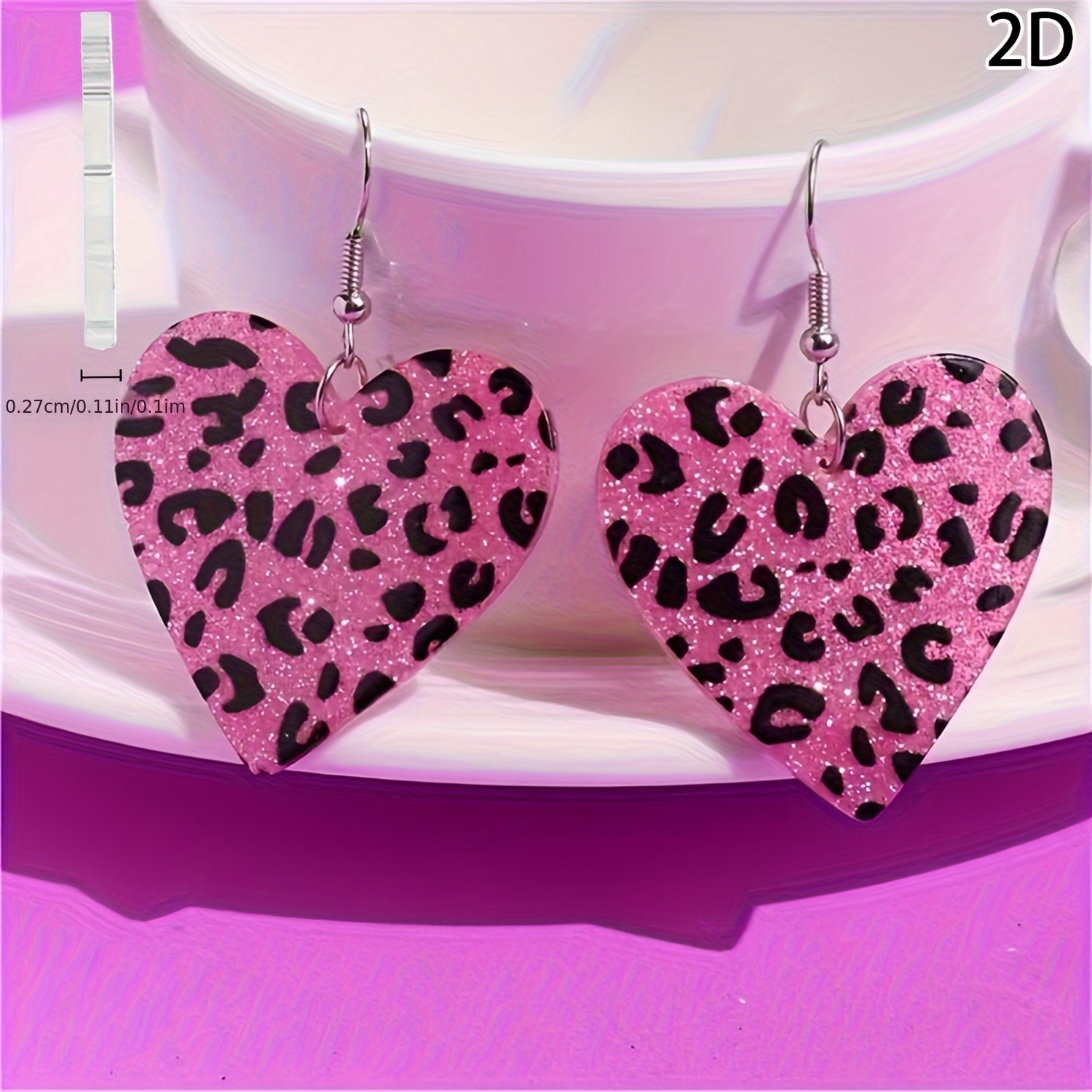 Retro Heart Pendant Earrings Leopard Print