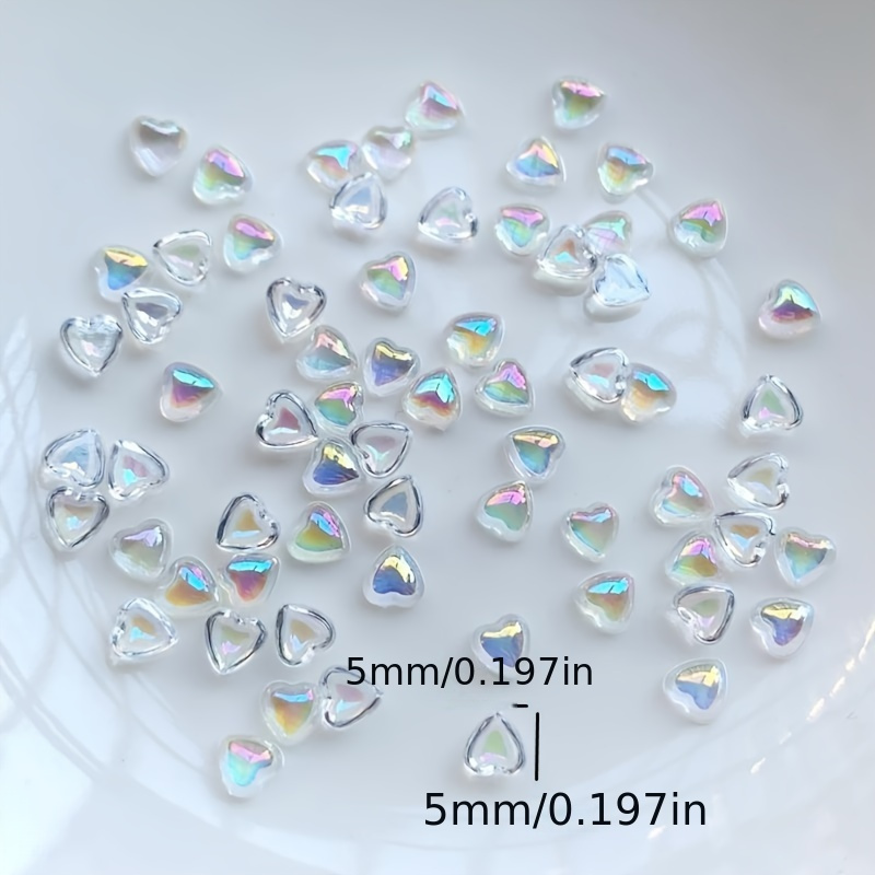 100pcs Transparent Ab Heart Nail Charms, Transparent Heart Nail Rhinestones, Nail Art Supplies For Women And Girls, Nail Art Jewelry