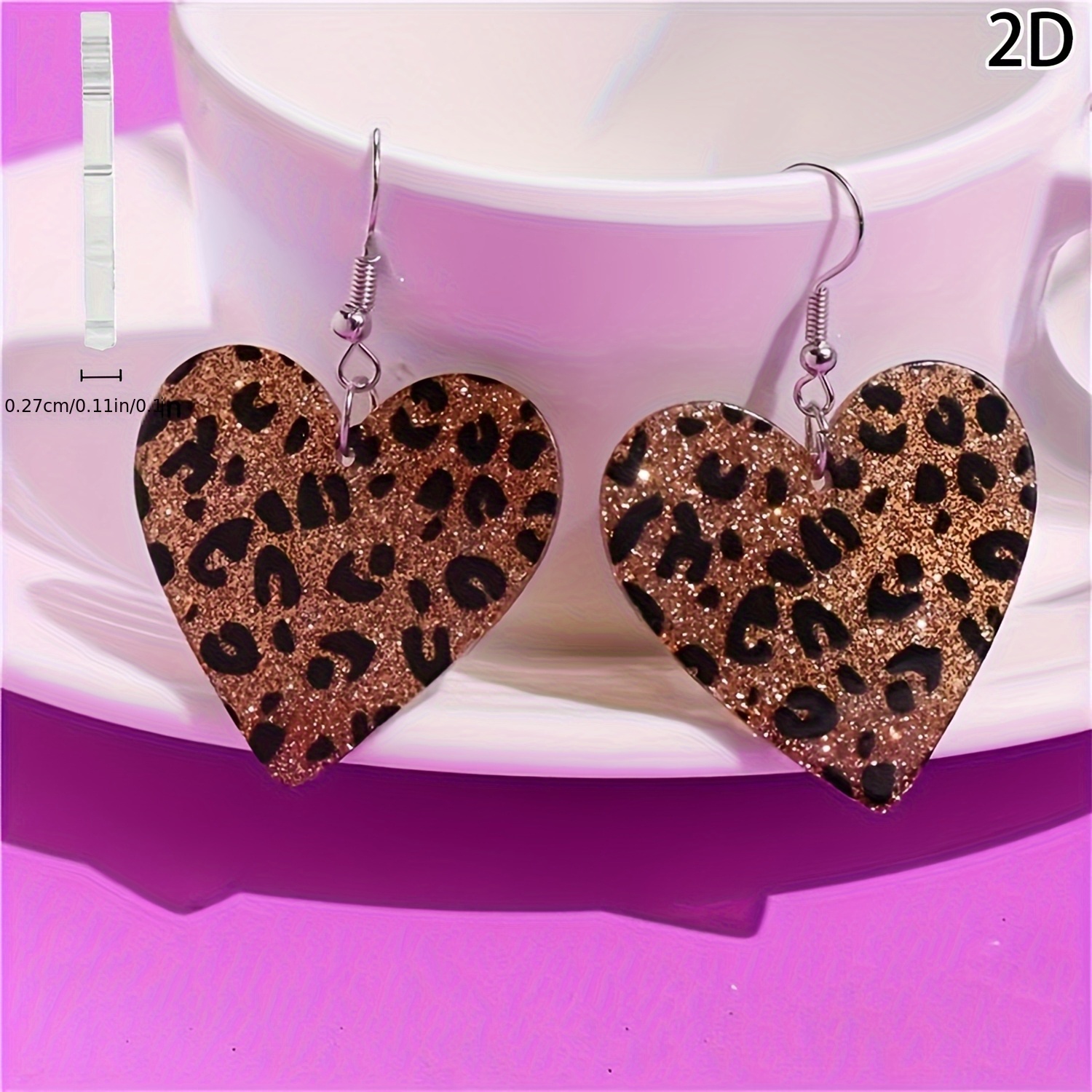 Retro Heart Pendant Earrings Leopard Print