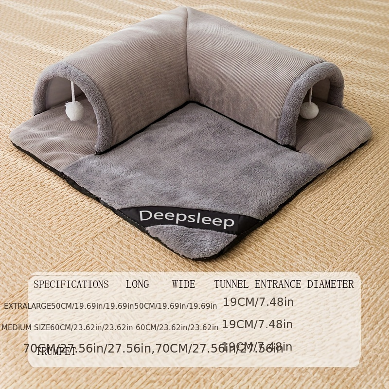 Cozy Cat Tunnel Bed With Peek Hole & Plush Cushion - Soft Material, & Green Design, Detachable For , Cats Who Can Play
