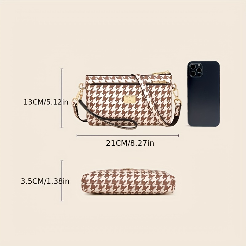 Houndstooth Crossbody Bag Clutch Wallet Zipper Wrist Purse