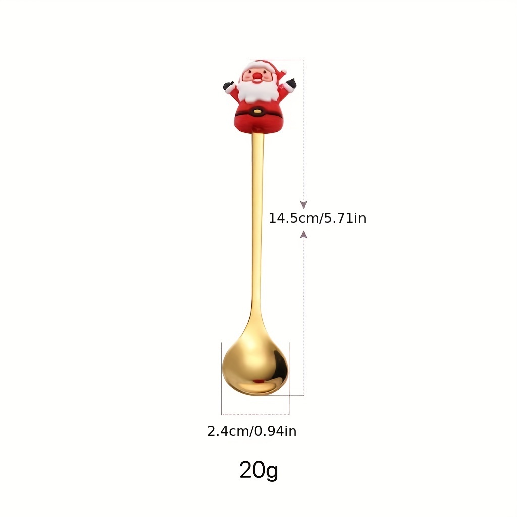 6 Cucchiaini Da Caffè Natalizi In Acciaio Inox, Tema Babbo Natale E Alce, Dorati, Per Dessert E Gelato, Confezione Regalo
