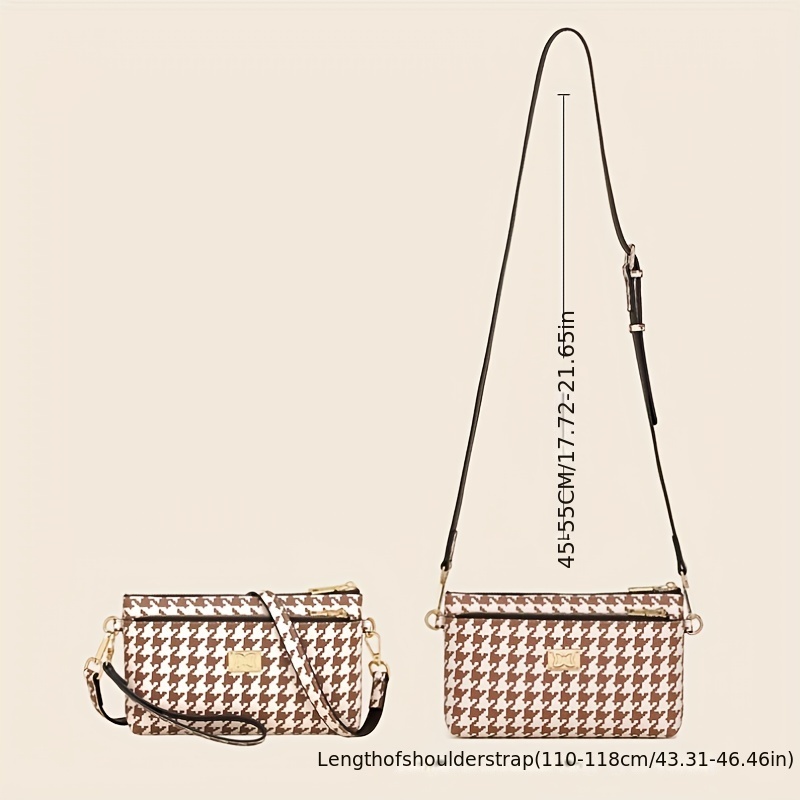 Houndstooth Crossbody Bag Clutch Wallet Zipper Wrist Purse