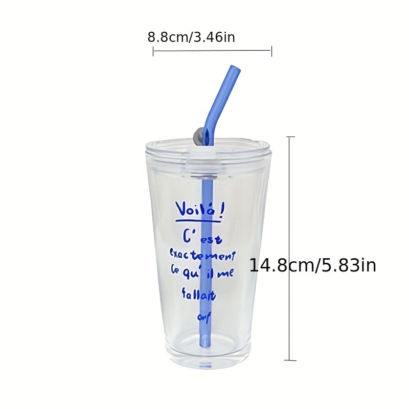 Glass Tumbler With Lid And Straw French Water Bottle Clear - Temu