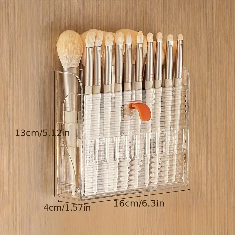 1pc punch mounted storage box makeup brush and eyebrow pencil rack pull out lipstick storage box double row folding makeup brush storage box can store 16 brushes at time ideal gift Product details 5