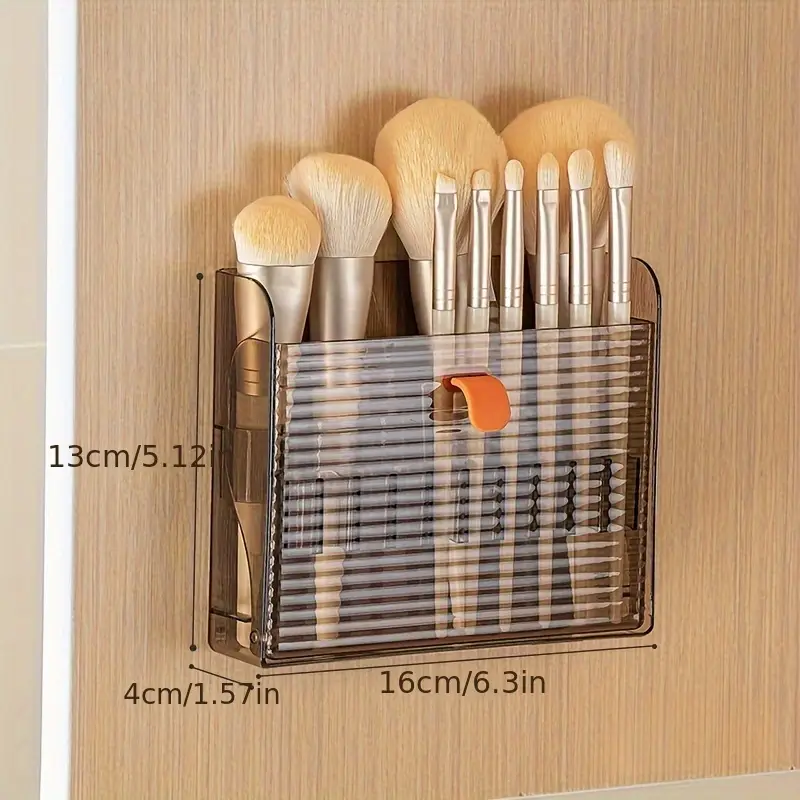 1pc punch mounted storage box makeup brush and eyebrow pencil rack pull out lipstick storage box double row folding makeup brush storage box can store 16 brushes at time ideal gift Product details 2