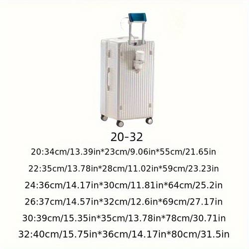 Multifunctional Rolling Suitcase With Charging Port, Cup Holder, Mobile Stand, Hook, 20/22/24/26/30/32 Inches Hard Shell Luggage For Travel