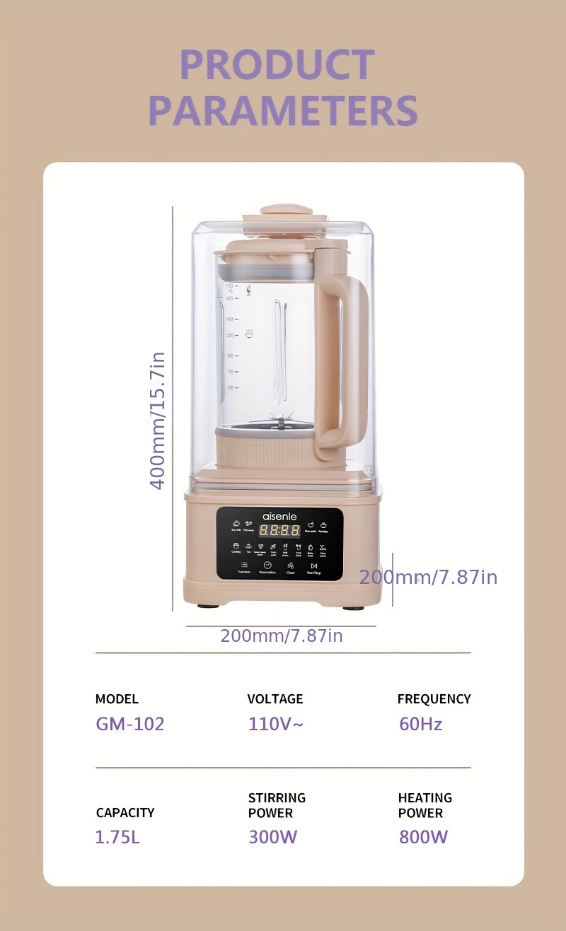 Silent Blender Machine, Household Multifunctional Filter-free Soy Milk  Machine, High-power Fruit Blender Thick Soup Rice Paste Milkshake Juice  Corn Juice Baby Food Supplement Machine Ten-leaf Knife Anti-sticking Bottom  Heating Cooking Machine 