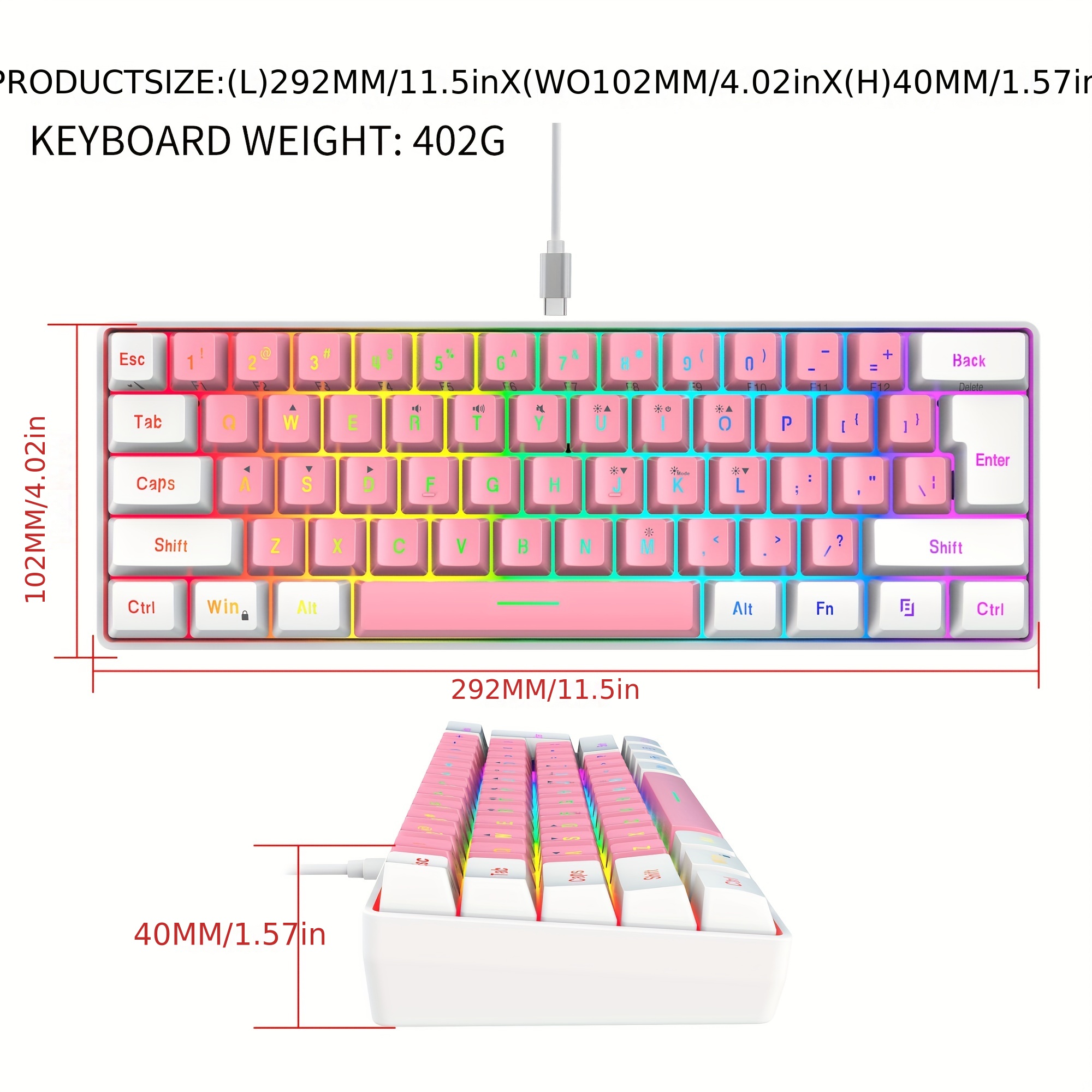 Hxsj V700 White Rgb Wired Keyboard Keyboard Line - Temu