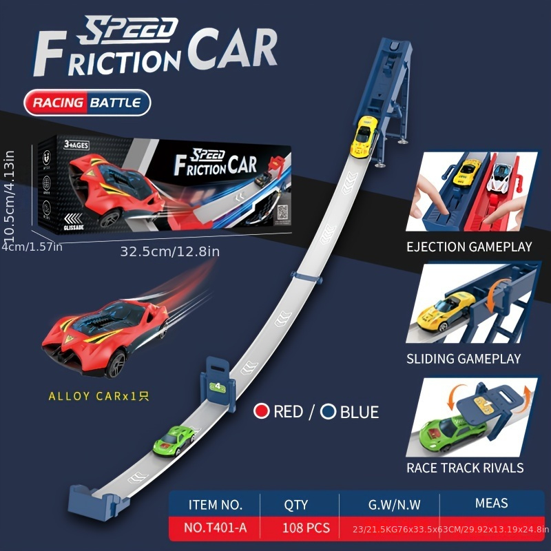Inmoredo Racing Track Toy Set With Alloy Car - Dual Game , Suction Cups For Easy Setup, Educational Play For The Color Of The Car Is Random
