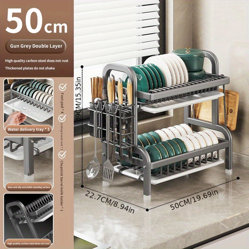 1pc Metal Dish Rack, Household Tabletop Multifunctional Multi-layer Bowl  And Plate Drainage Rack, Tableware, Chopsticks, Cutting Board, Storage Rack,  Kitchen Accessories