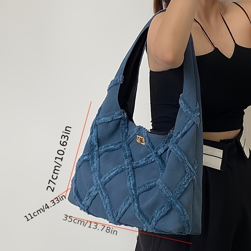 Trim Denim Hobo Bag, Trendy Shoulder Bag With Coin Purse, Argyle Pattern  Underarm Purse - Temu