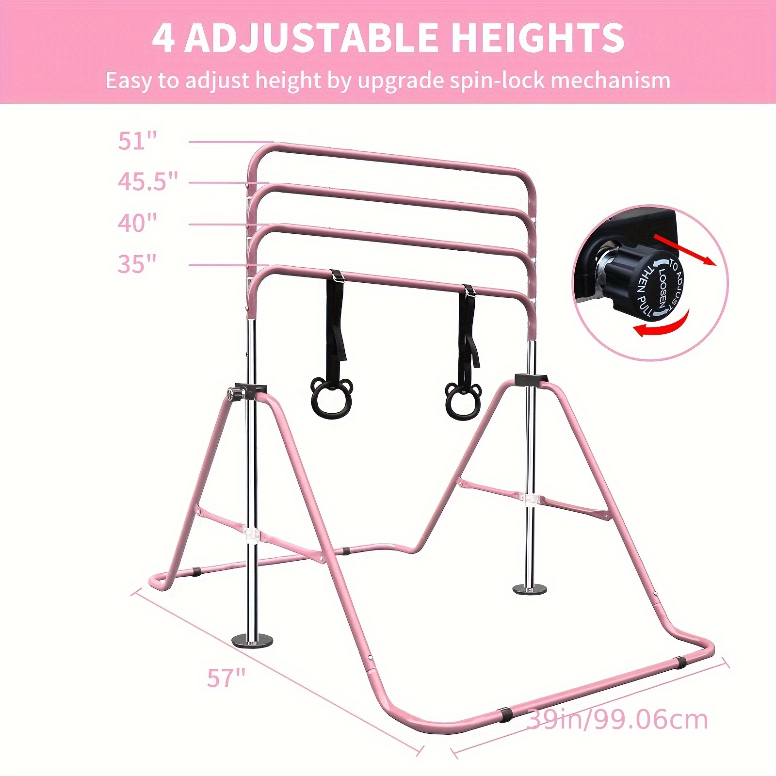 Adjustable Height Kids Monkey Bars with Bear Rings - Foldable Multifunctional Gymnastics Bar for Strength & Balance Training, Heavy-Duty Steel Home Gym Equipment with Non-Slip Base & 110 lbs Capacity, Space-Saving Design for Toddlers & Children (Purple/Green/Blue), Indoor Playset, Playful Design, Sturdy Construction