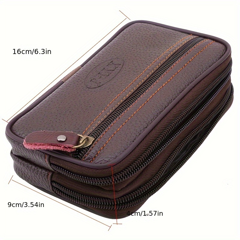 PU Leather Men's Wallet with Double Zipper Multi-card Holder Large