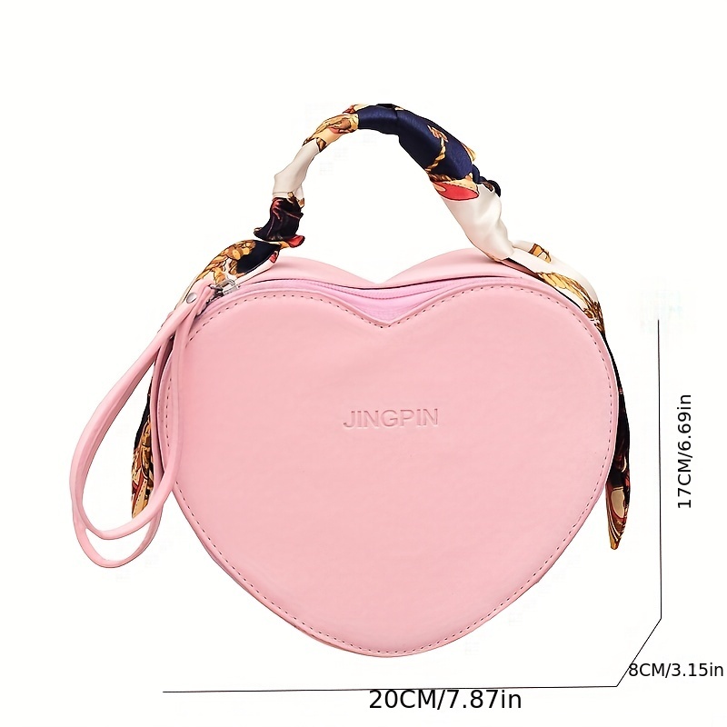 Heart Shape Portable Handle Mini Handbag, Cute Stitching Shoulder