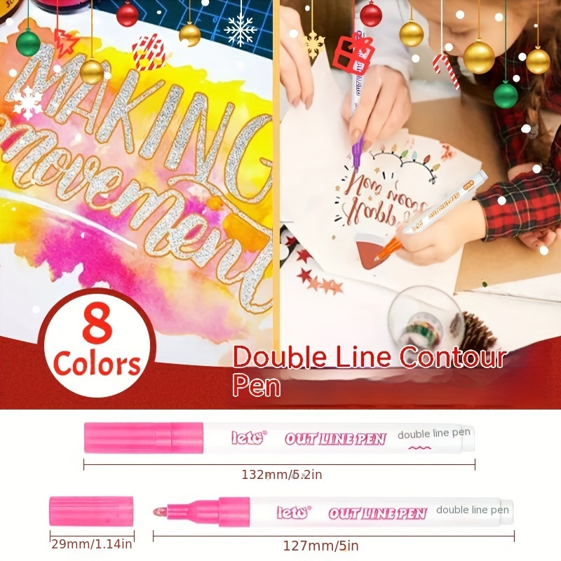 Dream Double Line Pen Fluorescent Doodle Pen Metal - Temu