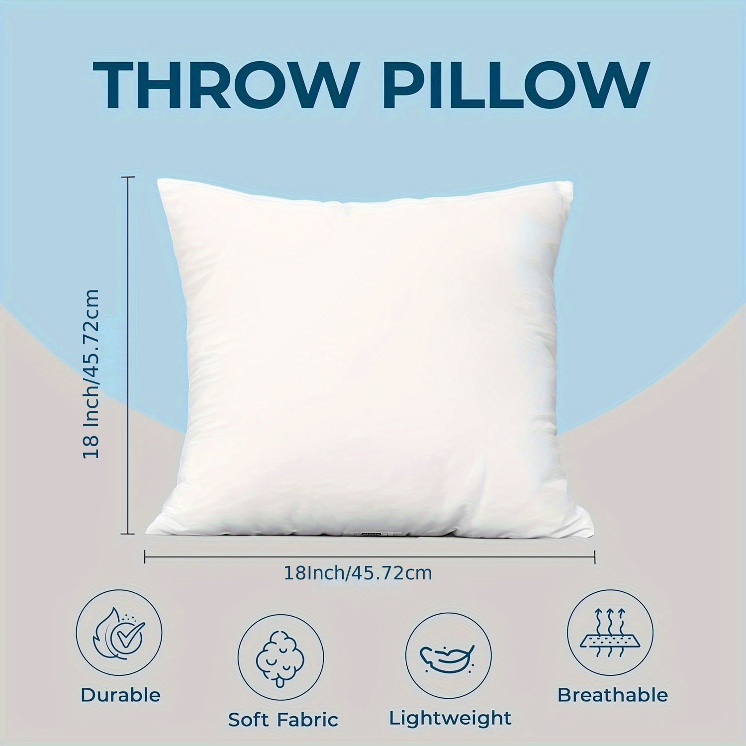 4 pack   classic white pillow inserts 18x18 inches 45x45cm polyester filling zippered cushion covers for bed and couch   fade resistant hand wash only indoor decorative pillows