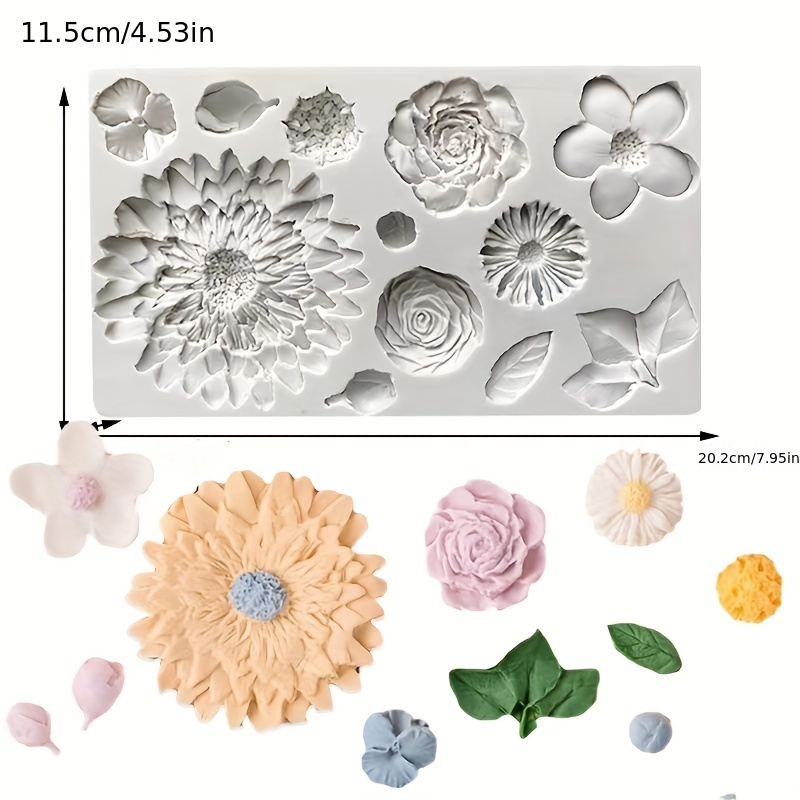 11 Models Flowers Shape Silicone Fondant Mold Sunflower Rose