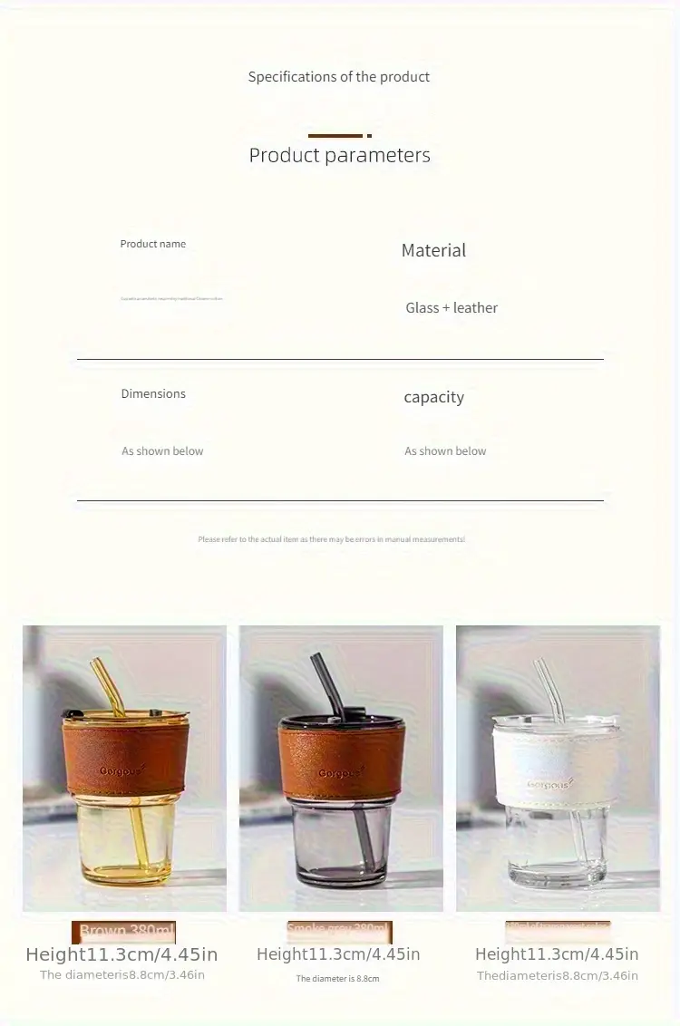 reusable glass water cup with lid glass straw 350ml 12oz bpa free tumbler leakproof for iced coffee dishwasher safe for home christmas warehouse office drinkware home beverage container stylish drinkware minimalist tumbler hand wash only durable glassware portable drinkware travel essentials Product details 5