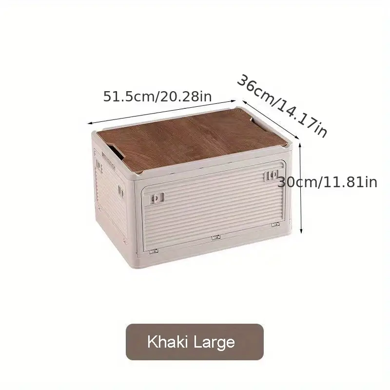 55L Outdoor Camping Wooden Lid Foldable Storage Box Car Food Container  Fishing Picnic BBQ Organizer Box, Size L - White Wholesale