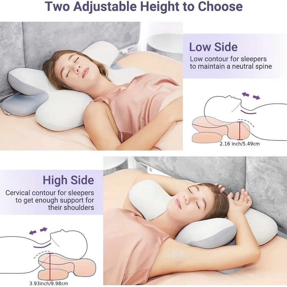 Neck Pillow, Cervical Pillow for Pain Relief, Memory Foam Pillows Sleeping,  Adjustable Ergonomic Cooling Side, Back and Stomach Sleepers