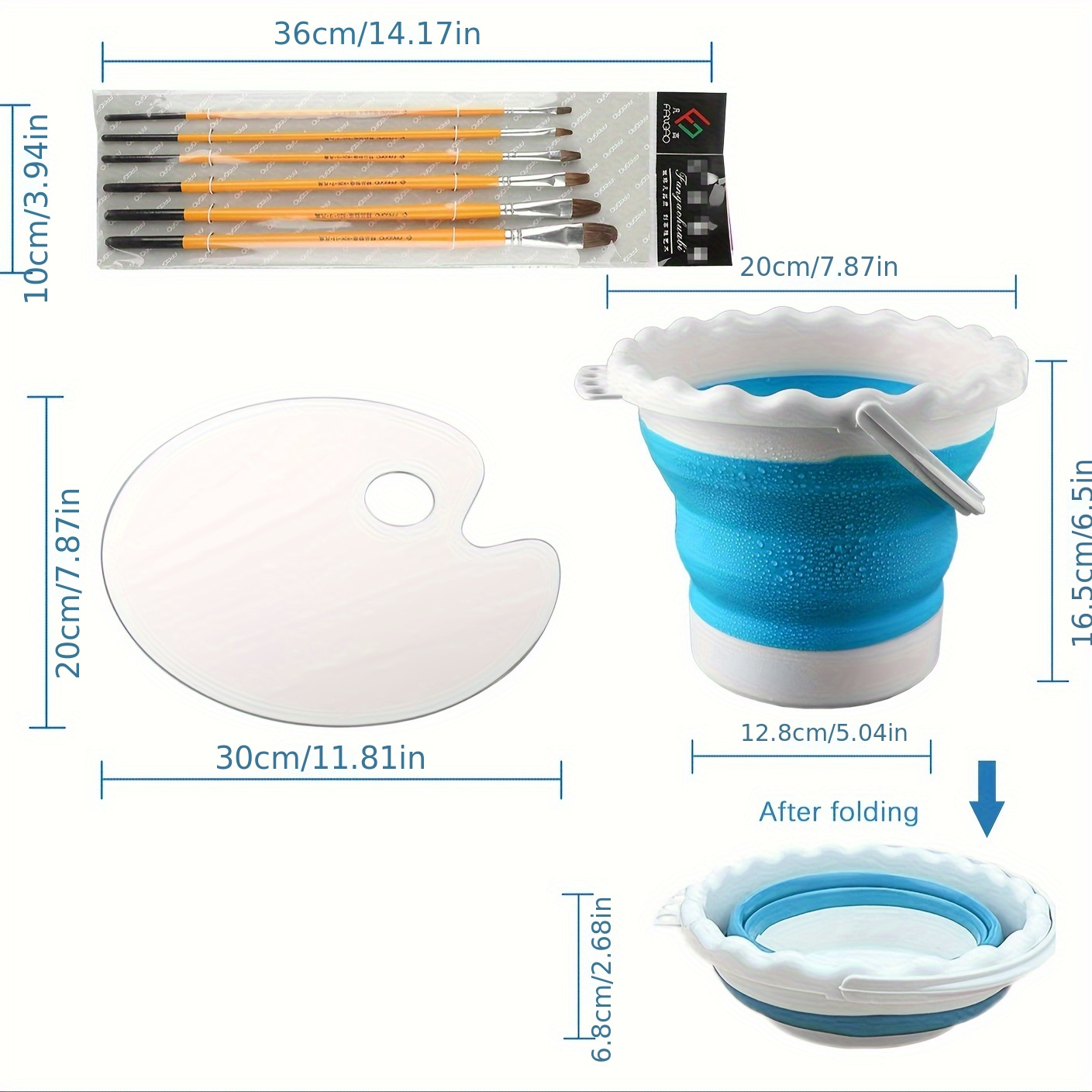 Painting Pen + Folding Bucket + Acrylic Palette Three-piece