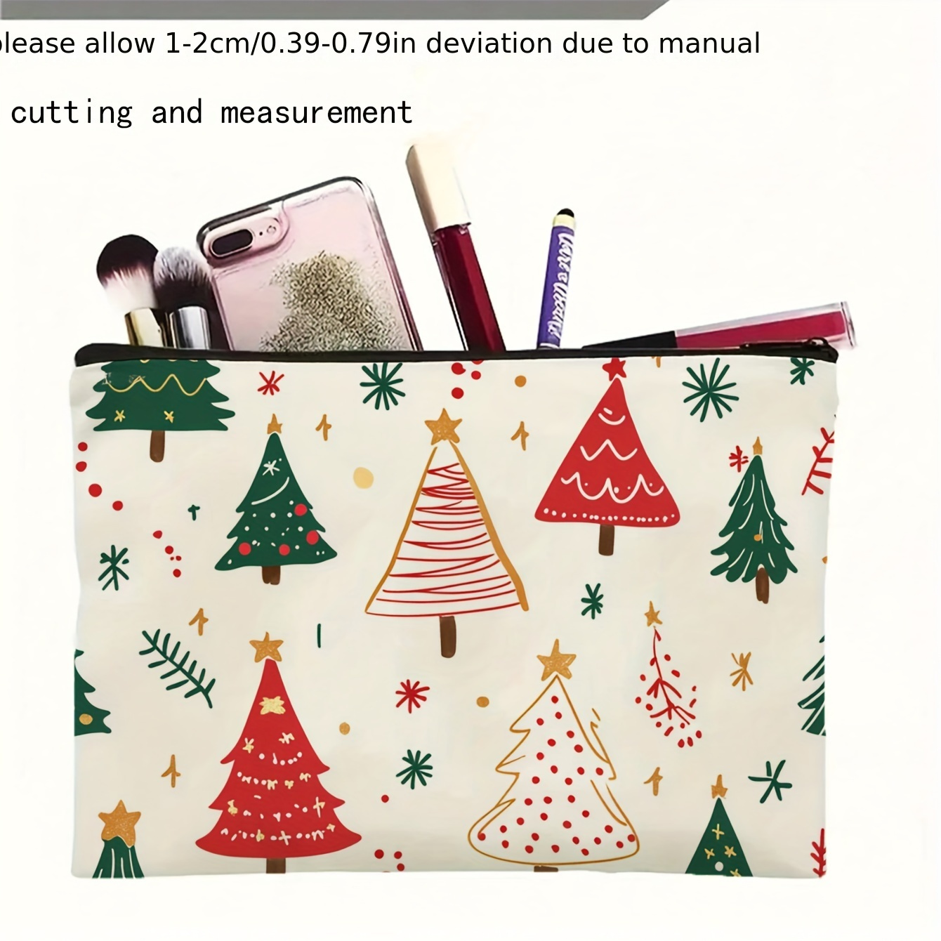 TEMU Large Capacity Christmas Tree Cosmetic Bag - Colorful Cartoon Design,, Scent-free Polyester Makeup Pouch For Travel & Storage, Perfect Gift For Family, , And Couples