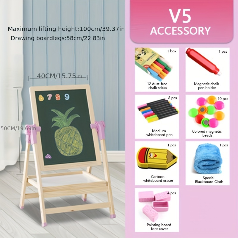 adjustable height wooden easel with rotating stand dual sided portable art board for artists   classroom use natural   blue accents