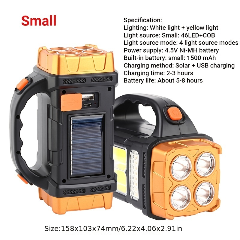 Solar Led+cob Light With Handle Usb Charging Waterproof For - Temu