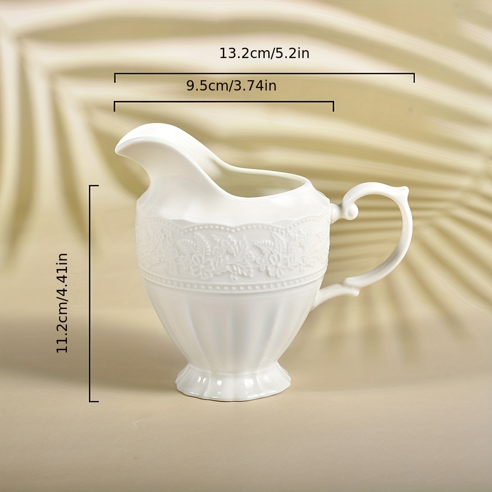 Jarra de crema con asa, recipiente de crema de leche de cerámica para  leche, café, salsa, apto para microondas, color blanco (12 onzas, juego1)