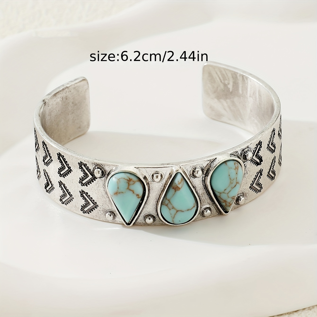 Western Boho Style Silver Color Cuff Bangle Bracelet Inlaid - Temu