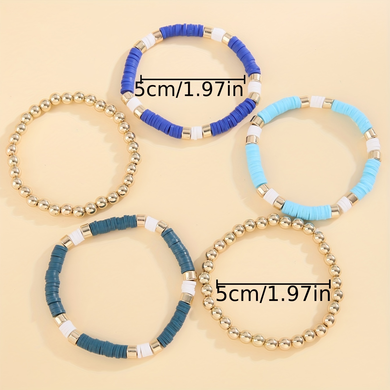 Blue Clay Beads Beaded Bracelet Set Stackable Hand - Temu