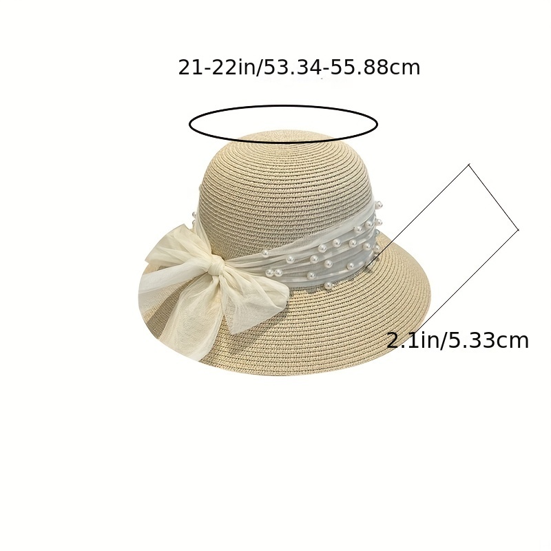 Solid Color Bow Decor Crochet Hat, Summer Sunscreen Beach Foldable