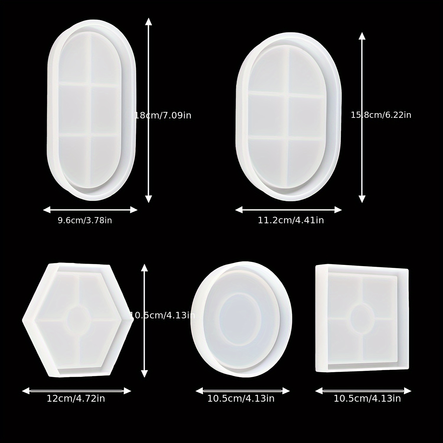 Image of 5pcs Tray Coaster Silicone Mold, Diy Coaster Silicone Mold In A Pack, Oval, Round, Square, Hexagonal, Silicone Mold Tray, For Home Decoration, Handmade Gifts