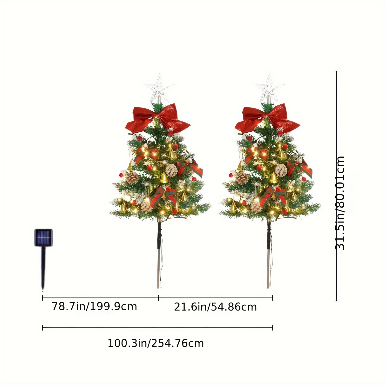 2pcs Solar Cedar Christmas Tree Lights, With 40 LED Four-color Lights,  Two-mode Function, With Constant Light And Flashing, Ground-mounted  Christmas T