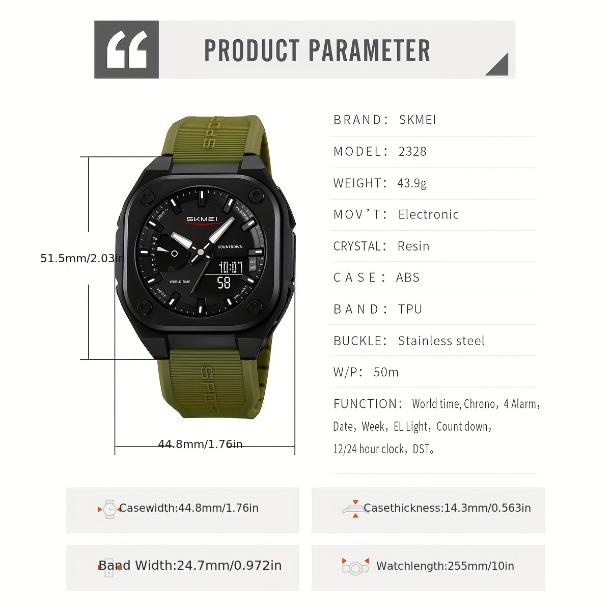   mens   military   wristwatch with     and date   electronic movement sports style round dial tpu strap to 30m details 3