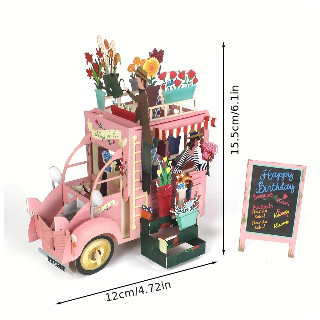 E-shop 3D Pop-Up Rosa Blumen-Geburtstagskarte - Laser-geschnittenes Papier, Lebendiges Blumendesign, Handgefertigt für Geburtstage, Jubiläen und