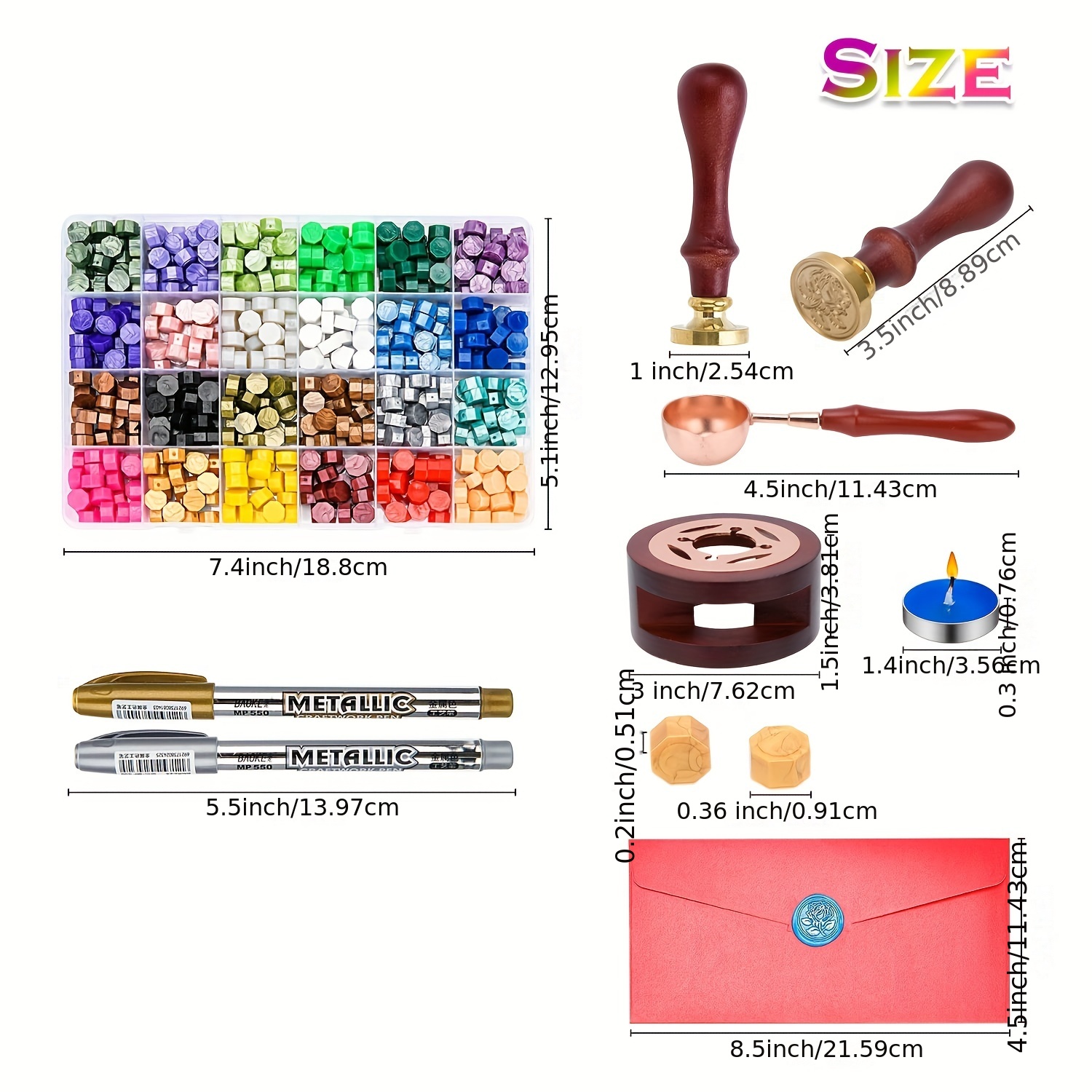 CHUHUAYUAN Wax Seal Stamp Kit with Gift Box 24 Colors and 624 Pcs Wax Seal  Beads with Wax Seal Stamp Sealing Wax Warmer Wax Seal Metallic Pen and  Envelope Wax Seal Kit