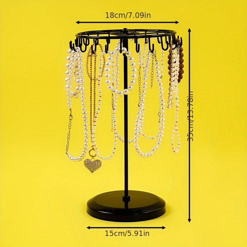 TEMU Rotary Necklace Storage Box Jewelry Display Stand 14 Inches, With 23 Hooks, In Black, White, Bronze, And Antique Bronze Colors, Style And Size: 8.27*5.9*13.8 Inches,